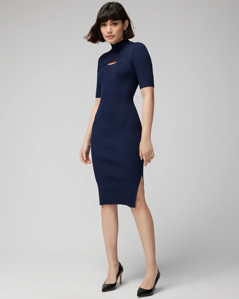 Women s Elbow Sleeve Cutout Sweater Dress in Blue Size XXS White House Black Market Party Dresses